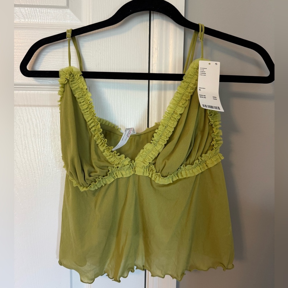 Urban Outfitters Olive Green Ruffle-Trim Cami
